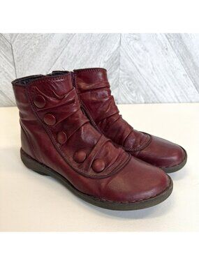 Miz Mooz Pumpkin Button Ankle Boots Red Leather Womens Size 37 US 7 Side Zip